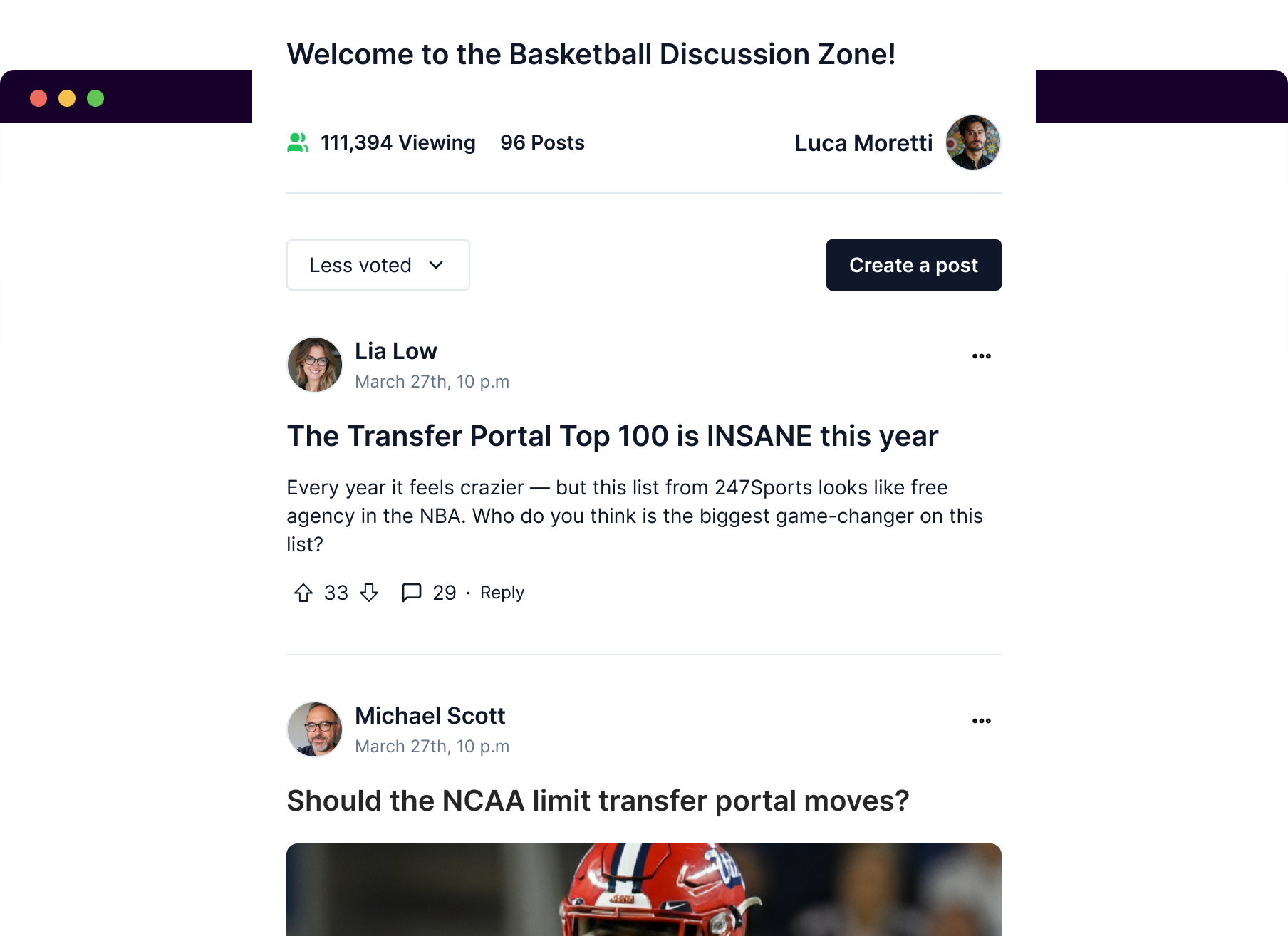 Example of Discussion displayed on a page