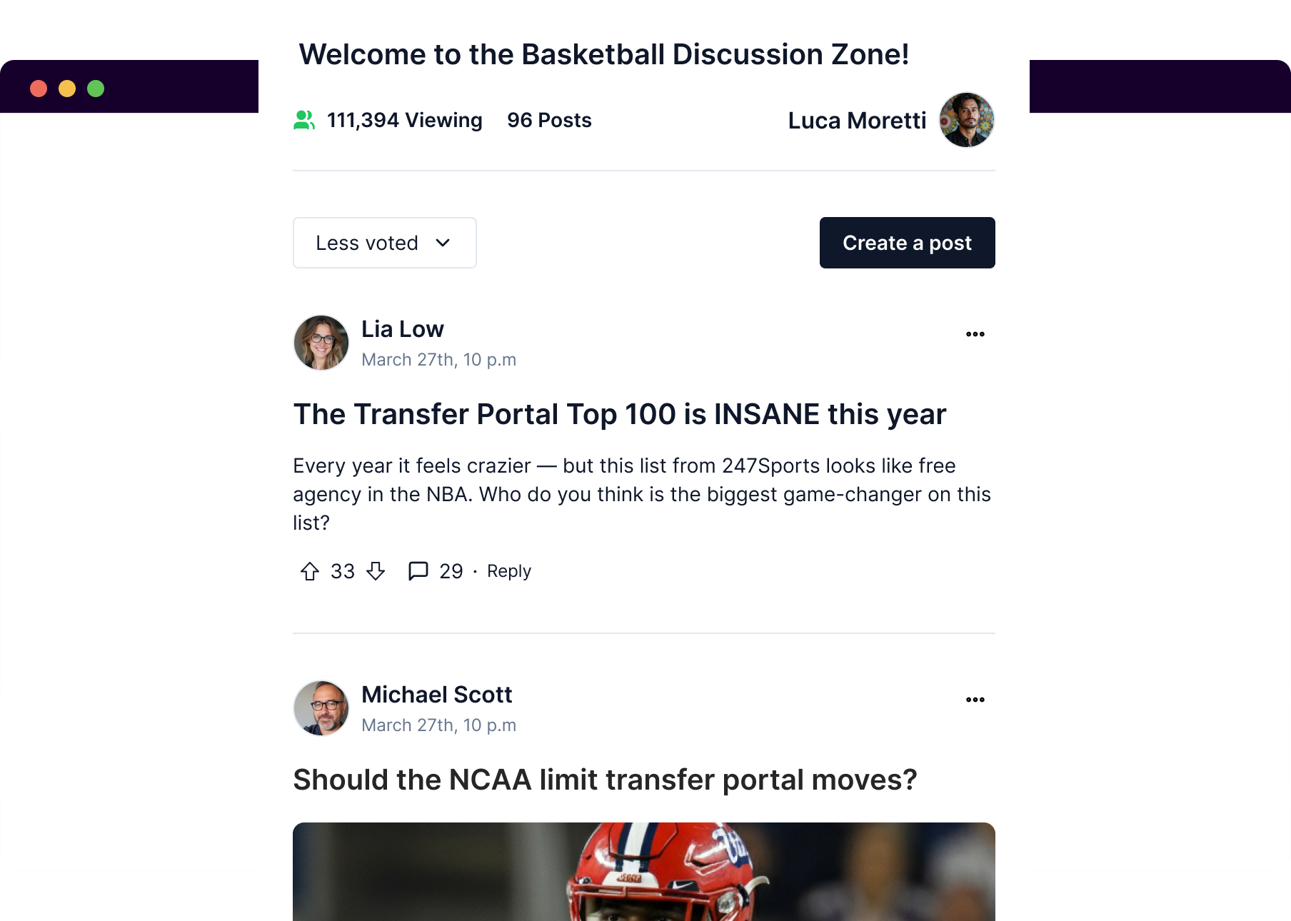 Example of Discussion displayed on a page