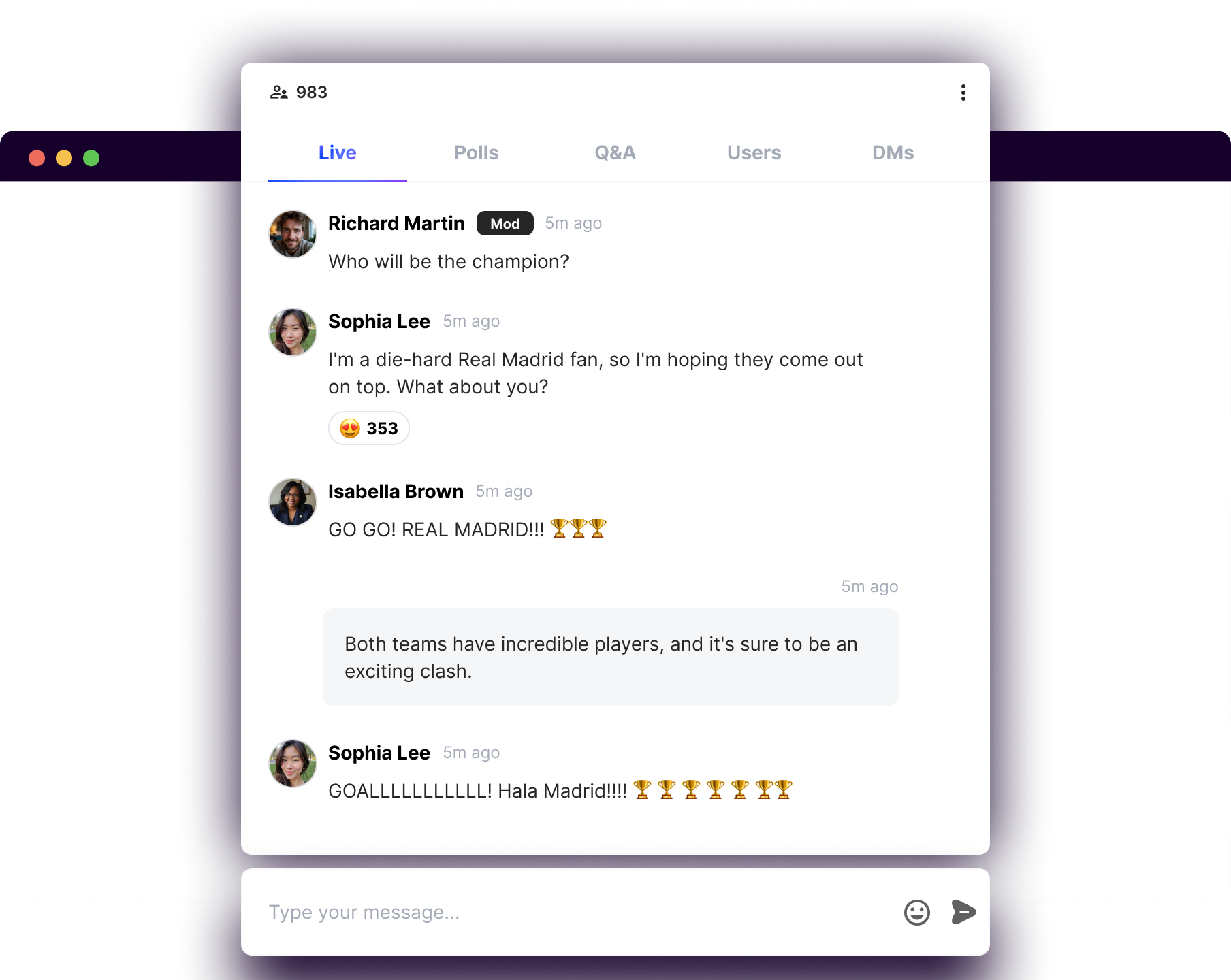 Example of Group Chat displayed on a page