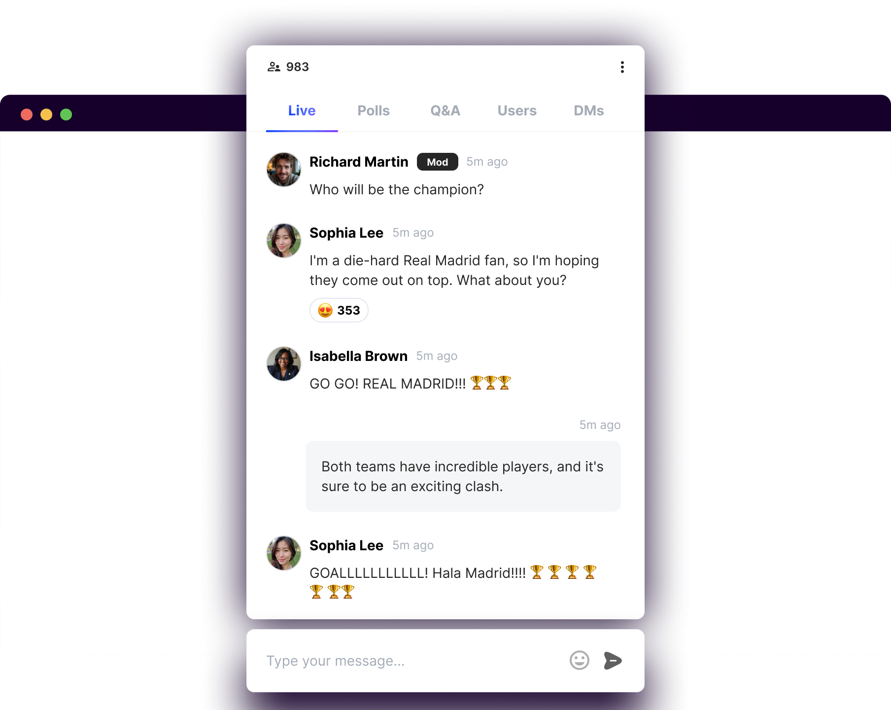 Example of Group Chat displayed on a page