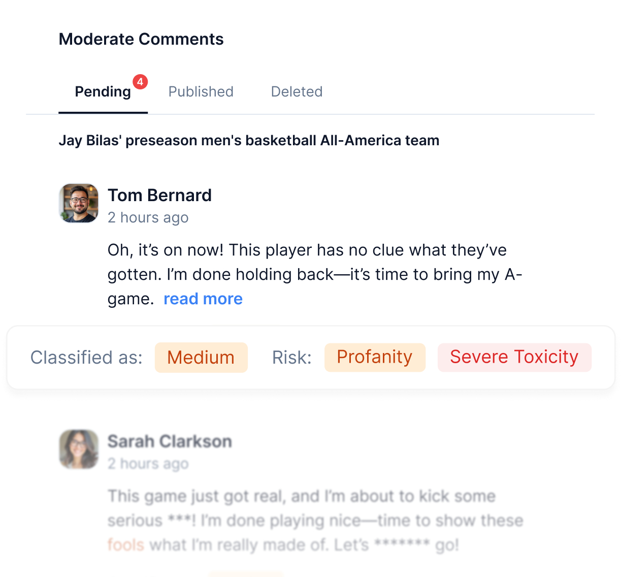Moderation in Comments System
